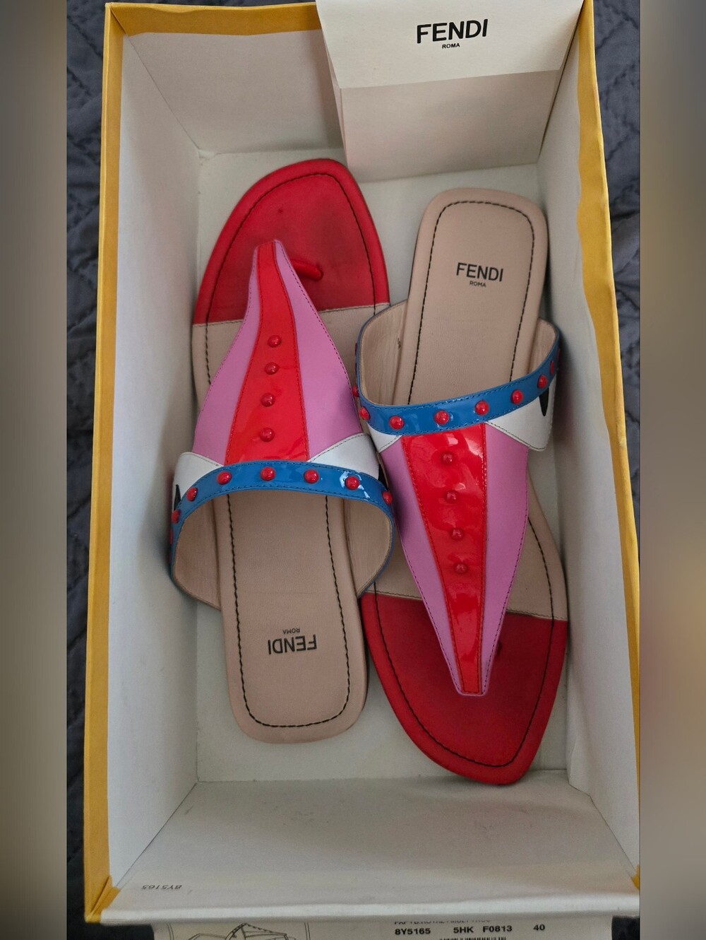FENDI monster bug multicolored studded flats sandals size 40/ US 9 leather